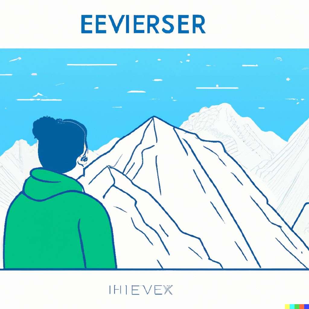 someone gazing at Mount Everest, modern flat design style illustration with line elements